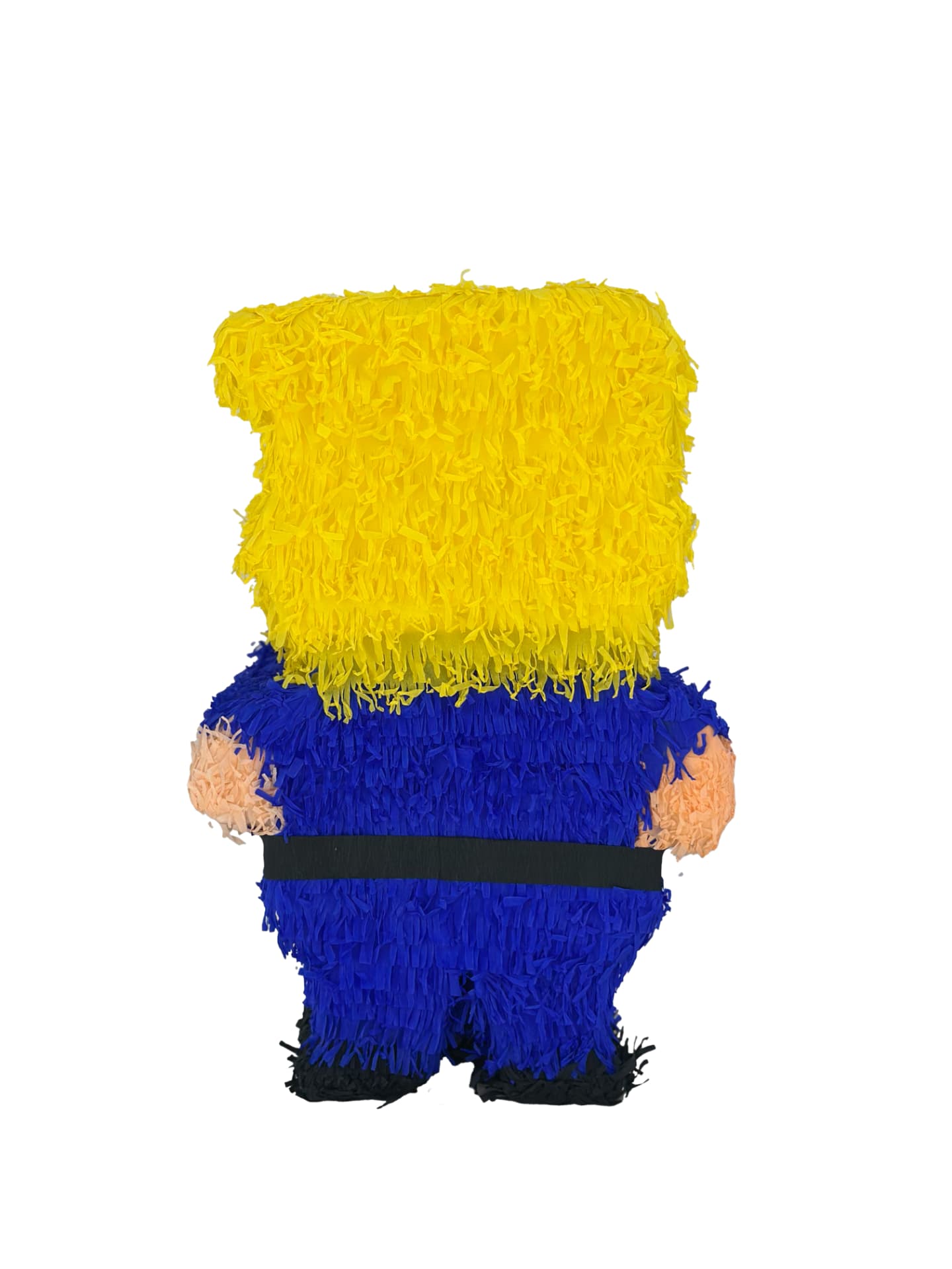 Back of the pinata with yellow hair and blue suit fringe